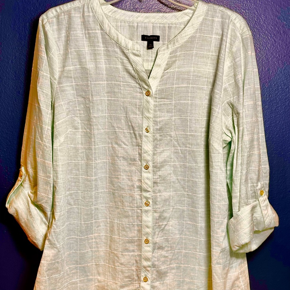 Talbots Women's Light Green Button-Down Shirt